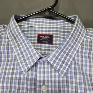 Untuckit Men XXL Shirt - Blue White Checkered Button Down Long Sleeve